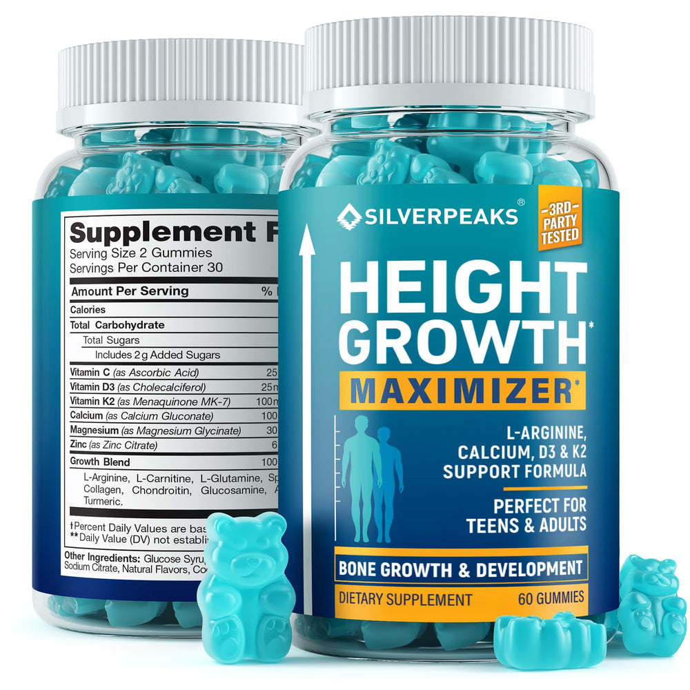 Silverpeaks Height Growth Gummies bottle with Wild Berry flavor for daily bone support.