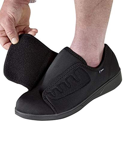 Silvert's Adaptive men's neoprene extra-wide ultra comfort flex shoes inside-closure illustrates easy adjustability.
