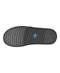 Silverts Extra Wide Easy Closure Jewel Slippers in-use shot showing simple entry for seated or standing routine