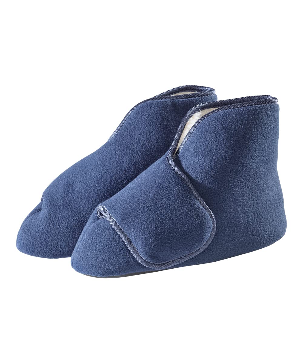 Silvert's extra wide navy bootie slippers front view for easy on off