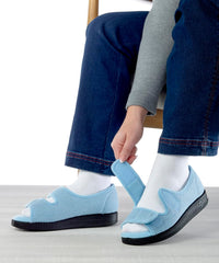 Silverts women's adjustable sandal close-up showing easy hook-and-loop strap closure for swelling.