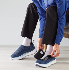 Silvert's diabetic adaptive walking shoe in multi blue supports orthotics.