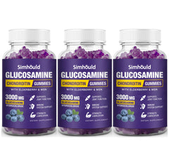 Simhould three-pack glucosamine chondroitin gummies displayed for joint support.