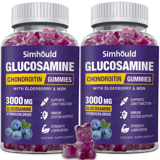 Simhould glucosamine chondroitin gummies bottle close-up suggesting joint support for active days