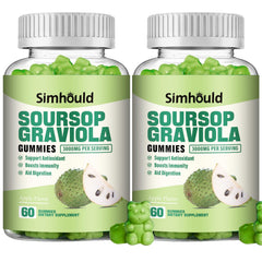 Simhould Soursop Gummies 2-pack bottle front view highlights vegan, sugar-free immune support