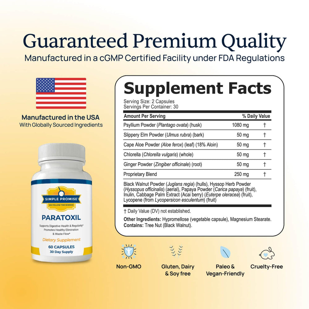 Simple Promise Paratoxil capsules close-up highlighting plant-based formula