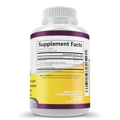 Simply Natures Pure Berberine 500mg label closeup highlights chromium and cinnamon ingredients.