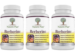Simply Natures Pure berberine HCl bottle label showing 500 mg per capsule for daily support.