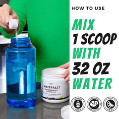 Glass with Simply Primal Waterfast lemon-lime drink for electrolyte intake
