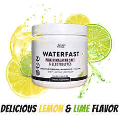 Pouring Simply Primal Waterfast lemon-lime for easy fasting hydration