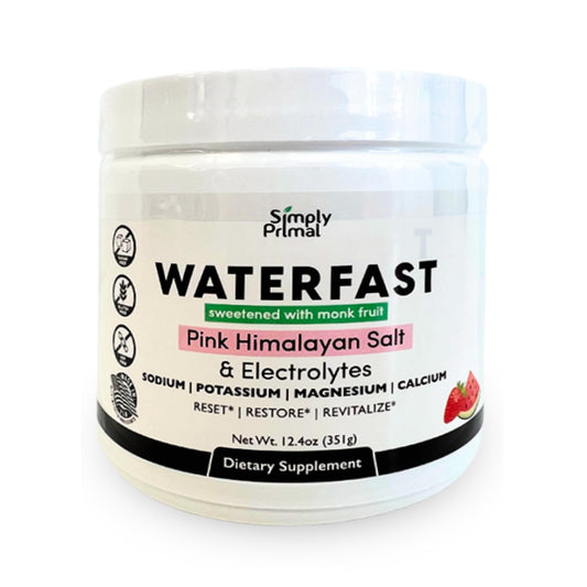 Simply Primal WATERFAST strawberry watermelon powder in tub promotes keto-friendly hydration