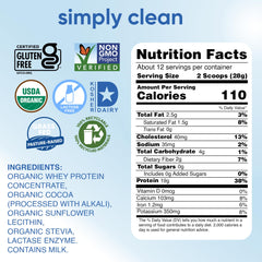 Simply tera's dark chocolate-flavored whey powder delivers rich taste.