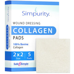Simpurity collagen dressing pad 2x2 on wound area for targeted care.