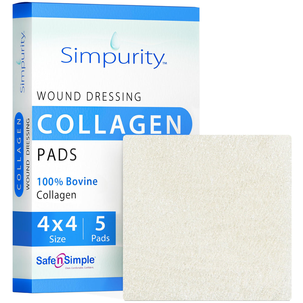 Simpurity collagen pads application demonstrates precise placement for targeted wound care and gentle healing.
