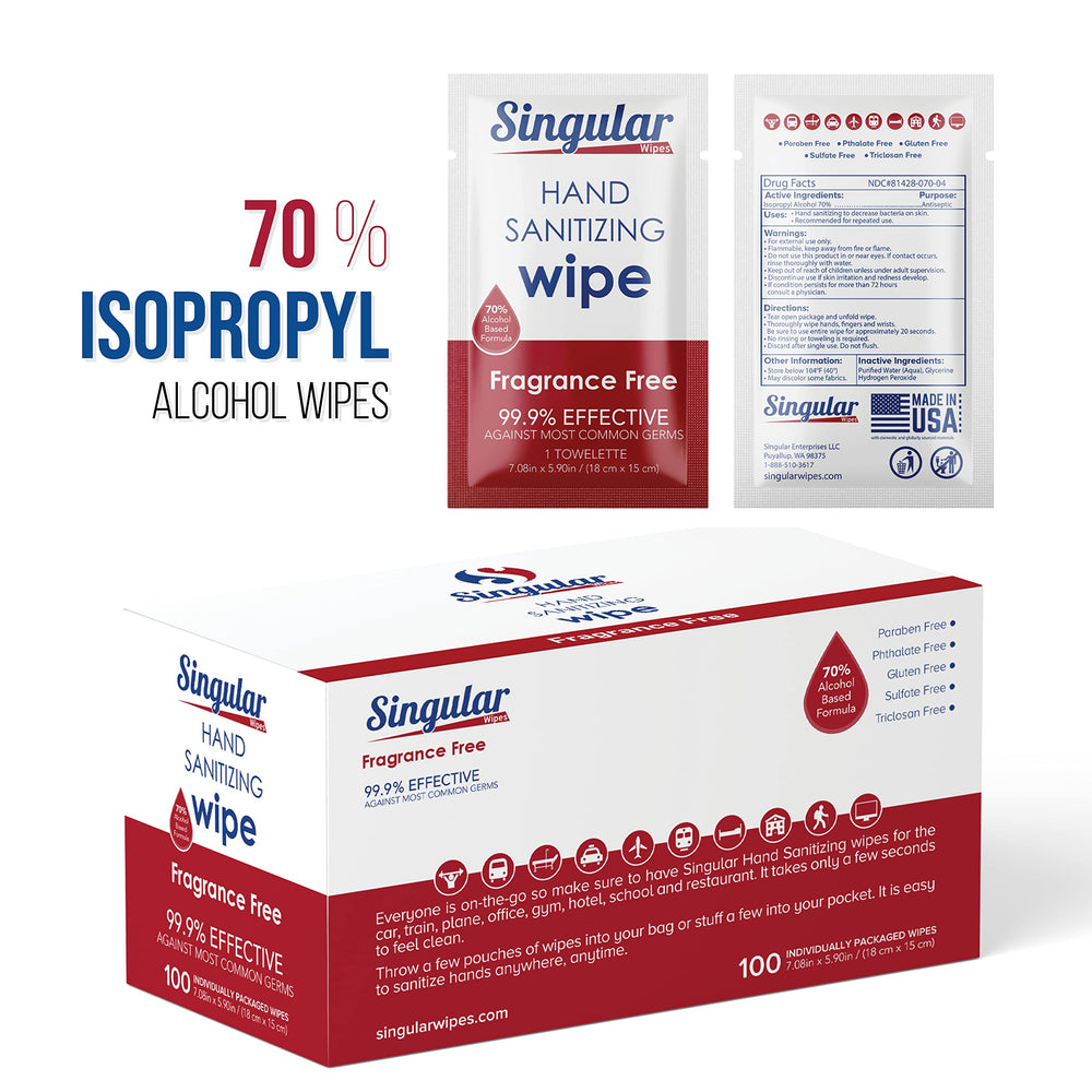 Singular Wipes fragrance-free formula keeps hands clean without added scents.