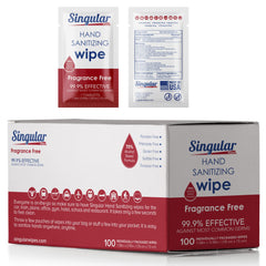 Singular Wipes travel-size 100ct, individually wrapped for on-the-go sanitizing.