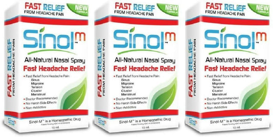 Sinol Headache Relief Spray bottle for quick nasal relief.
