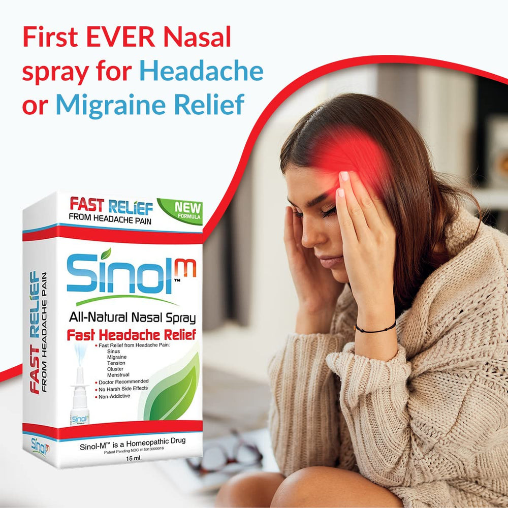 Sinol Headache Relief Spray USA-made label emphasizes safety.