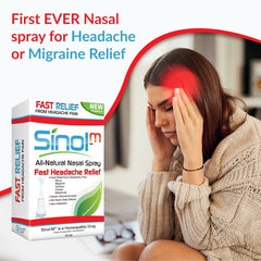 Sinol Headache Relief Spray USA-made label emphasizes safety.
