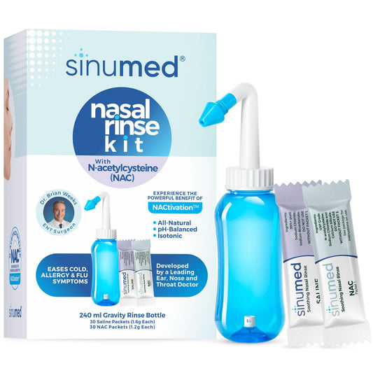 SinuMed Sinus Rinse gravity bottle shown for gentle nasal cleansing