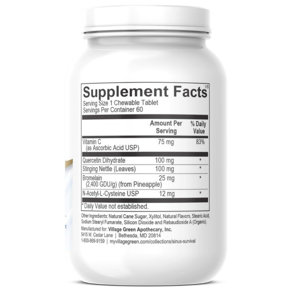Sinus Survival Histamine Support Plus Jr nettle broccoli extract highlight natural formulation.