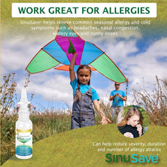 Sinusave Kids Strength packaging box showcasing USA-made natural ingredients and easy use.