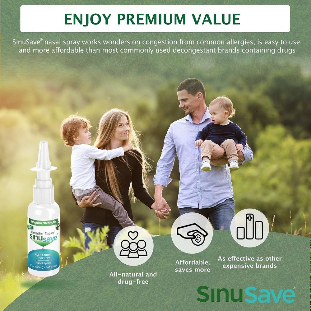 Sinusave Regular Strength nozzle closeup highlights precise spray delivery.