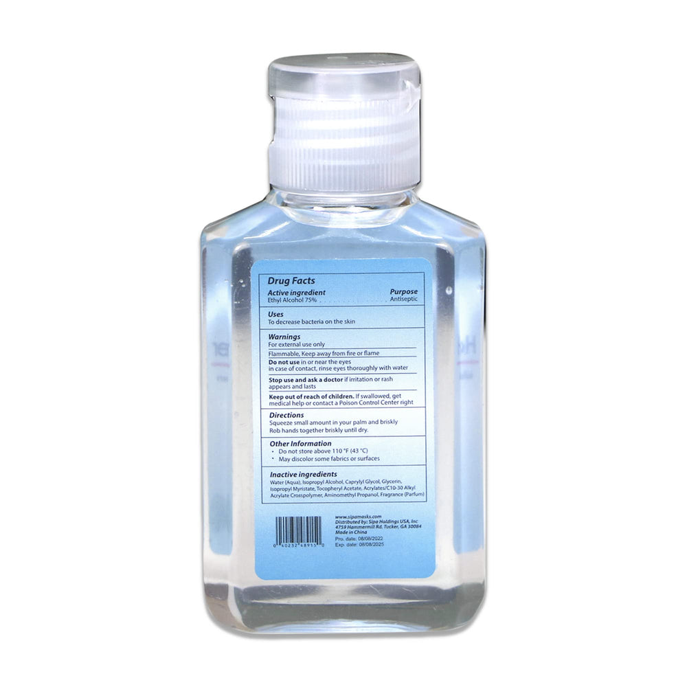 SIPA travel-size hand sanitizer bottle, portable for work, school, or home.