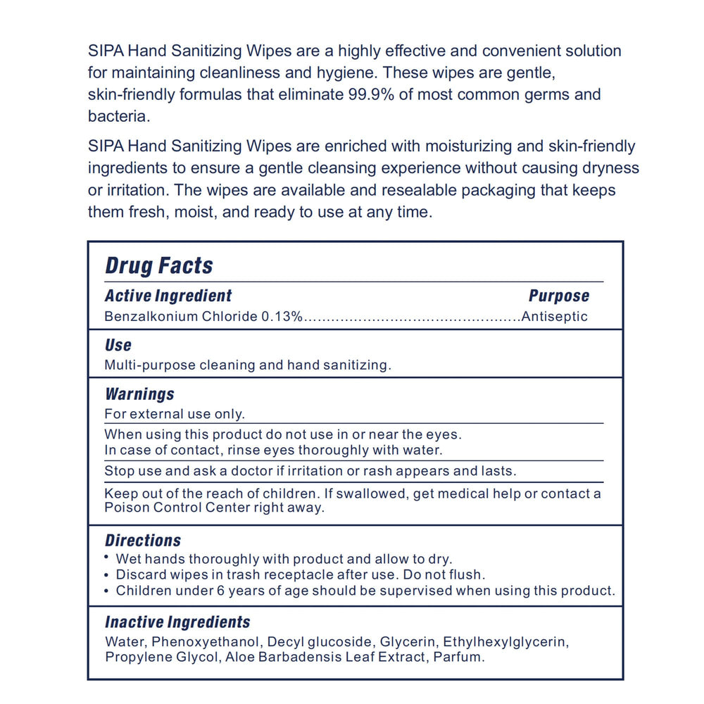 SIPA wipe with fresh scent for quick surface cleaning.