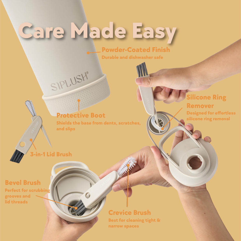 SIPLUSH Paradise Shaker lid brush and boot simplify care and protect surfaces