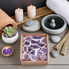 Sisamn Amethyst clusters energy-scape evokes focal points for meditation spaces.