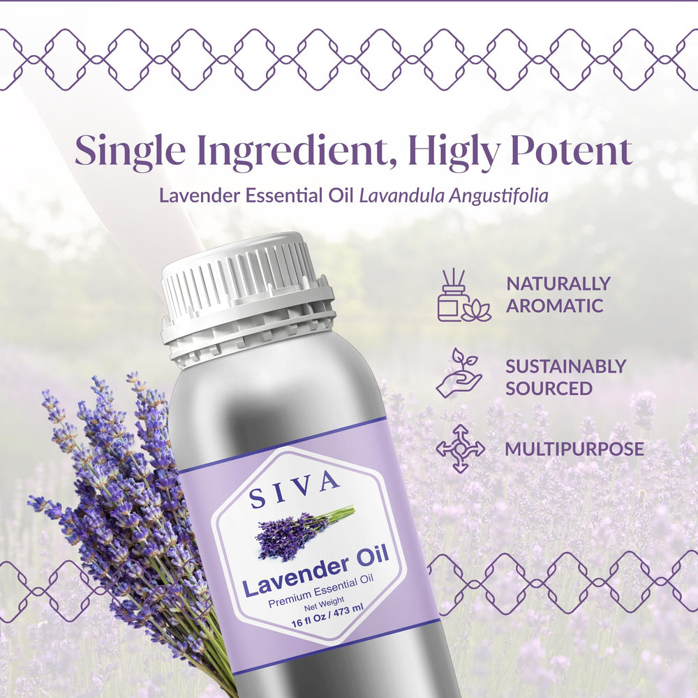 SIVA Lavender essential oil bottle used in skin care application.