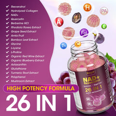 Sizyok NAD Resveratrol Gummies close-up of ingredients panel