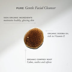 Skin Essence Organics Pure Gentle Facial Cleanser ingredients panel emphasizes natural, cruelty-free formula