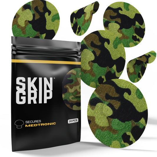 Skin Grip CGM patch for Medtronic Guardian in camo, secure daily wear