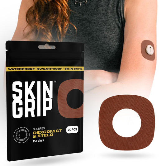 Skin Grip Dexcom G7 patch application shows secure wear for active days
