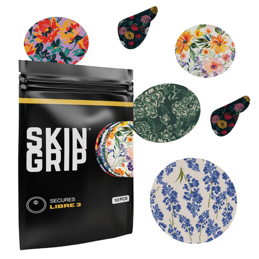 Skin Grip floral patch on skin stays securely in place during daily activities.