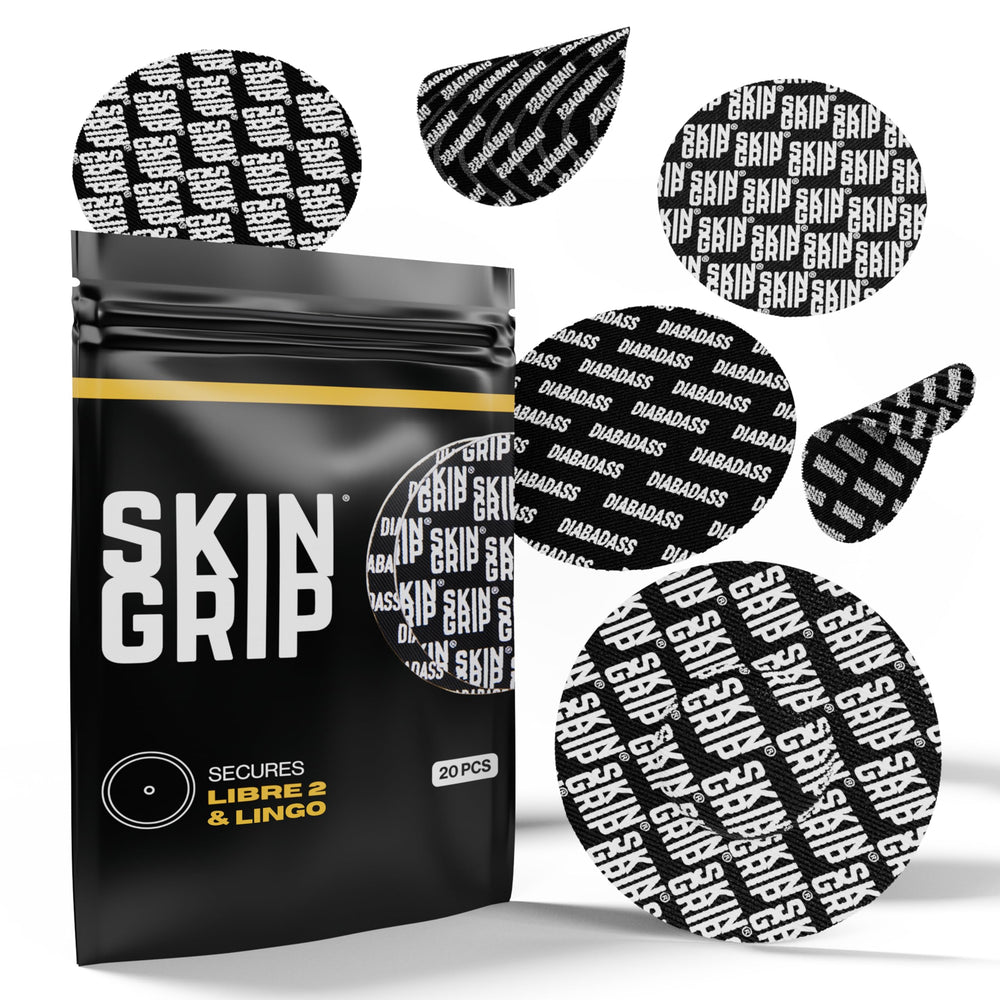 Skin Grip sensor cover closeup shows secure adhesion and extended wear for Libre 2