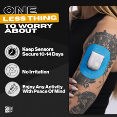 Skin Grip Omnipod patch shows 4-way stretch for seamless attachment.