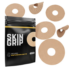 Skin Grip universal patch on skin around CGM shows secure hold
