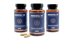 Skin Research Institute Renewglow biotin bottle on a clean surface for premium vegan formulation.