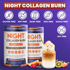 Skinny Coffee SuperBoost Night Collagen Burn label detail highlighting melatonin and collagen