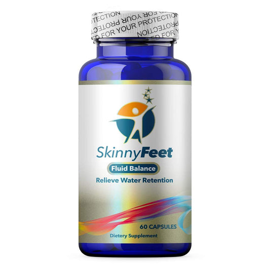 Skinny Feet bottle with capsules supports fluid balance and potential swelling relief.