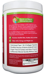 Coffee mug beside Skinny Jane Collagen Peptides Powder for a neutral add-in.