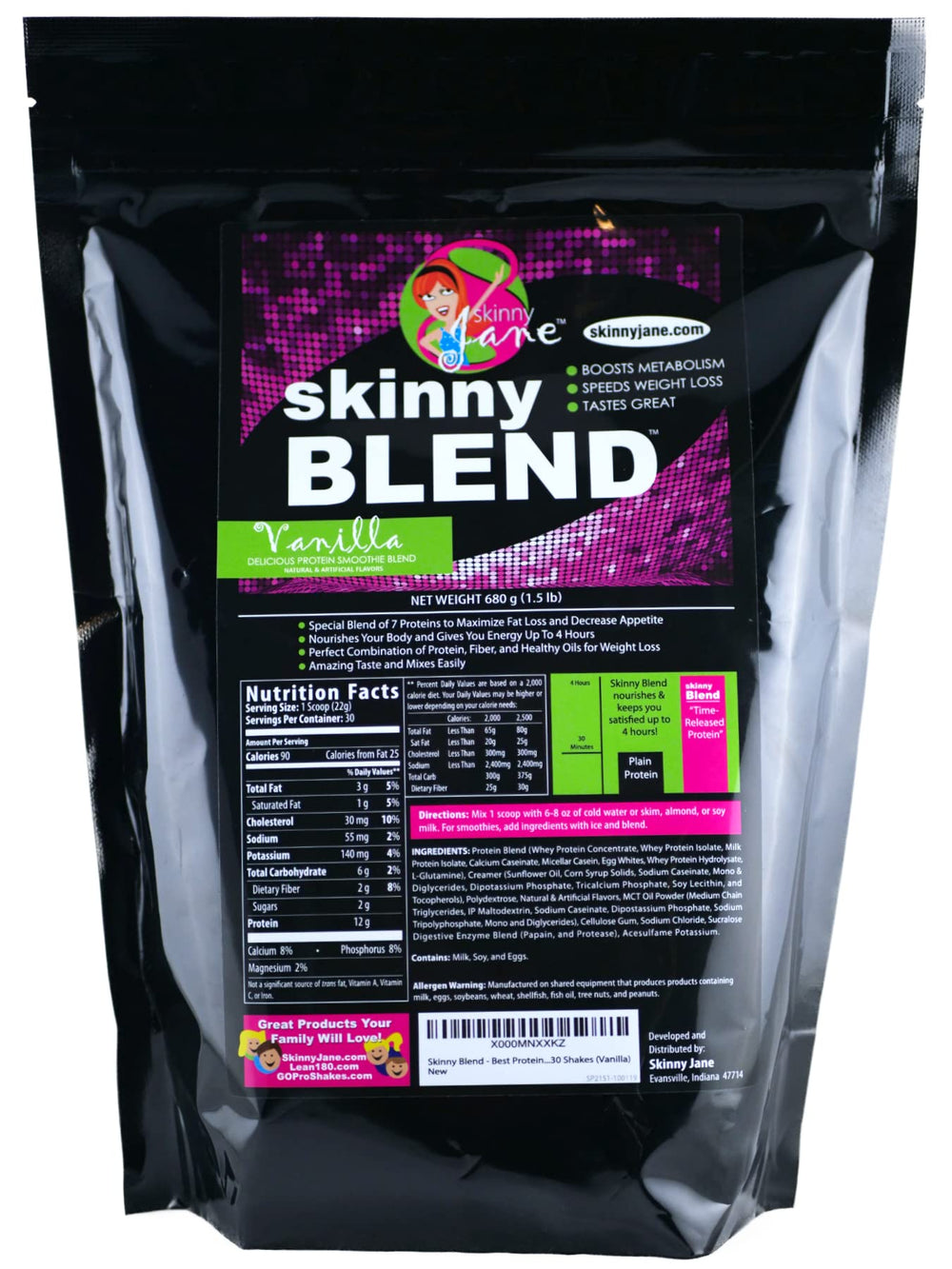 Skinny Jane Skinny Blend vanilla tub shown as creamy protein source for daily shakes