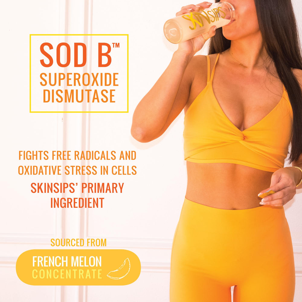 SkinSips sugar-free formula bottle highlighting guilt-free hydration