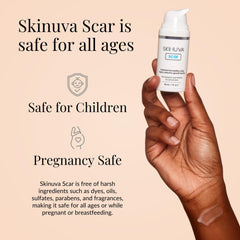 Front view of Skinuva packaging for compact scar care.
