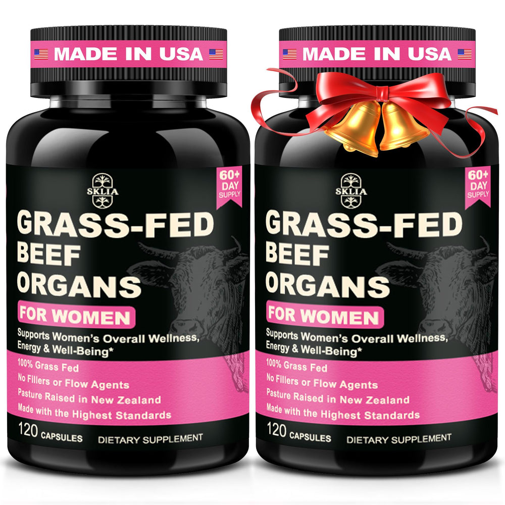 SKLIA beef organs for women bottle showing convenient daily capsules for energy support