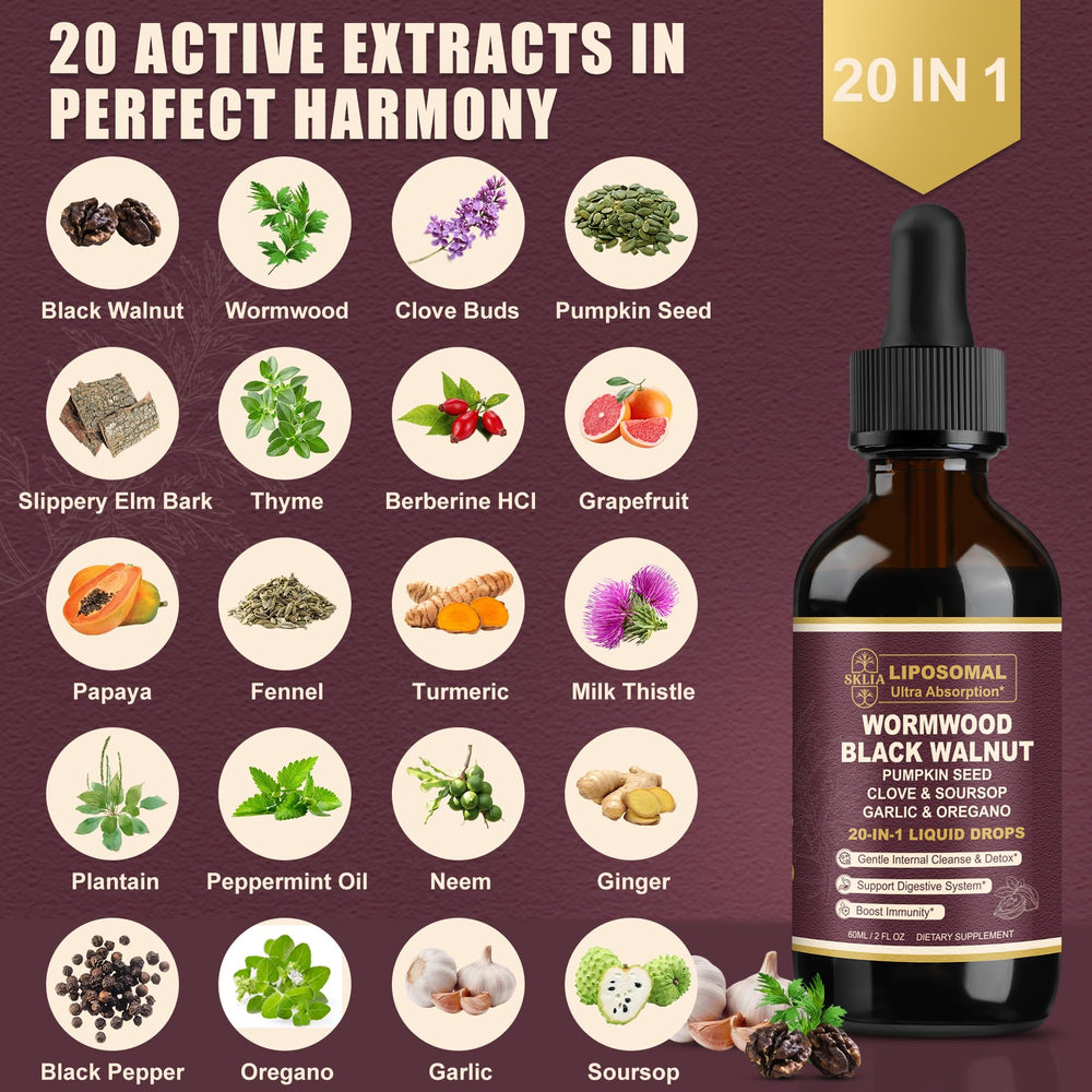 SKLIA clove herbal drops pour showcases easy dosing for daily digestive comfort.