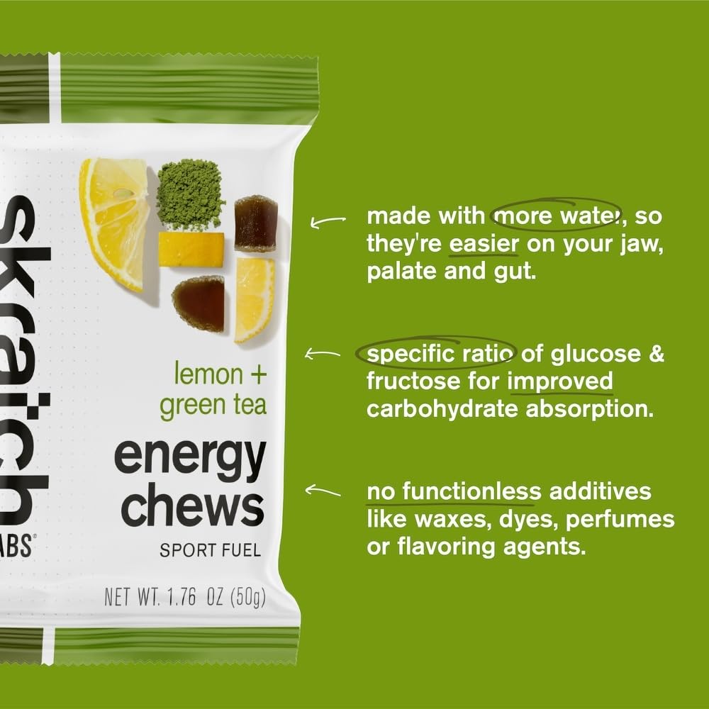 Skratch Labs Energy Chews lemon matcha hero shot signaling clean fueling